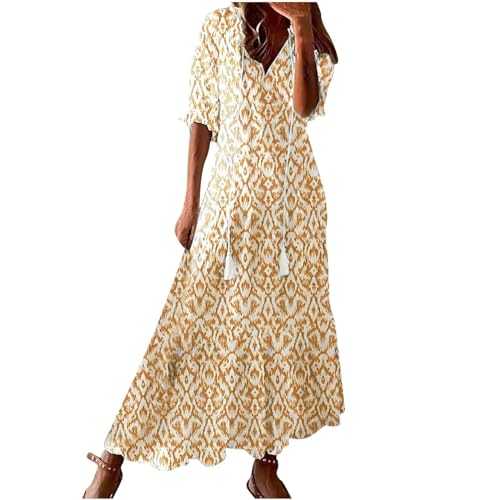 Maxi Dresses for Women UK Sale Clearance Women Beach Dress Long Sexy Bohemian Gown Elegant Summer Maxi Outfit Loose Chic Casual Sexy Midi Bohemian Party Apparel Summer Casual Dressy Clothing