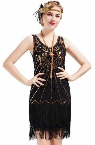 Women's Flapper Dresses 1920s V Neck Beaded Fringed Great Gatsby Dress