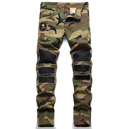 AITITIA Men's Biker Ripped Regular Fit Flex Jeans Slim Fit Denim Pants