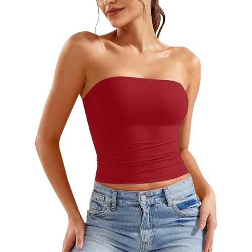 Celucke Summer Tops for Women UK, Strapless Vest Sleeveless Tube Bandeau Basic Tops, Casual Slim Fit Blouse Tunic T Shirts, Trendy Plain Solid Color Eyelet Tees Comfy Tank Tops