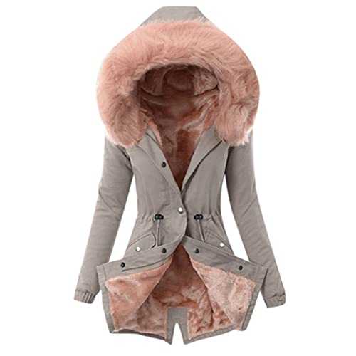 AMhomely Coats Clearance, Ladies Lining Coat Womens Winter Warm Thick Long Jacket Hooded Overcoat Sale UK Ladies Casual Loose Cardigans Shirt Coat Jackets Trench Topcoats, Multicoloured, XXL