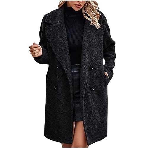 HAOLEI Long Lapel Faux Fur Jacket for Women UK Fleece Shaggy Coat Sherpa Fleece Long Jackets Warm Winter Cardigan Thickened Windproof Outwear Ladies Teddy Coats Button Full Length Overcoat Clearance