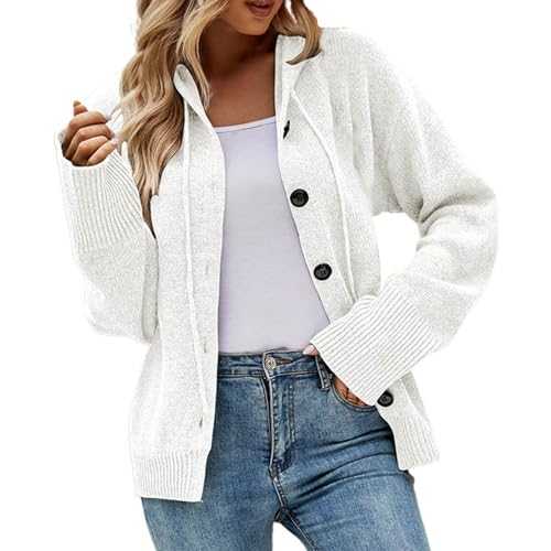 JISUXIAB Hooded Cardigans for Women Ladies UK Cropped Knitted Jumpers Long Sleeve Buttons Girls Open Front Sweaters Lightweight Plus Size Winter Hoodies