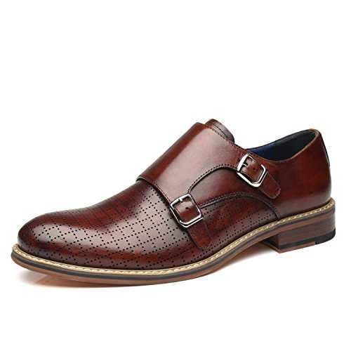 La Milano Mens Double Monk Strap Slip on Loafer Cap Toe Leather Oxford Formal Business Casual Comfortable Dress Shoes for Men