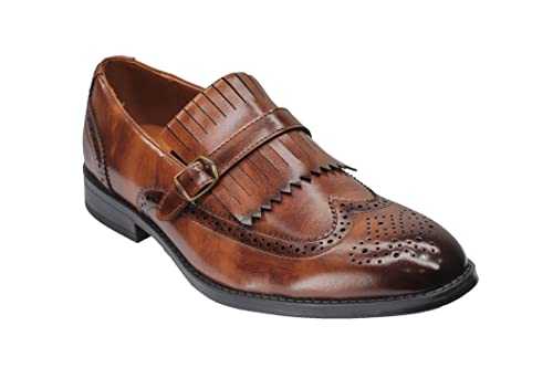 Mens Faux Leather Monk Strap Wingtip Brogue Kiltie Loafers Classic Dress Shoes