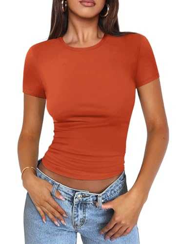 MIROMIHO Womens T Shirts Basic Scoop Neck Short Sleeve Crop Tops Cute Summer Tops Slim Fit Tees Y2k Clothing 2024