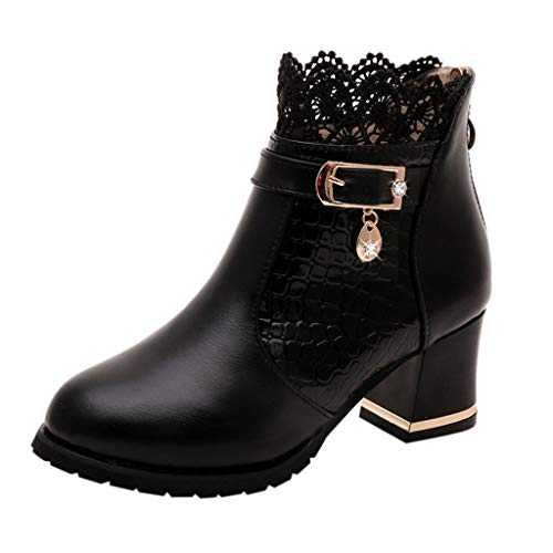 Yowablo Women's Short Shaft Boots Autumn Winter Vintage Leather Ankle Lace Short Boots Shoes
