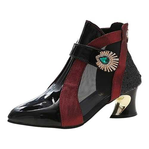 CEWIFO Womens Heeled Ankle Boot Leather Lightweight Waterproof Chelsea Boots Women Extra Wide Boots for Women Ladies Flat Boots Womens Block Heel Ankle Boots Black
