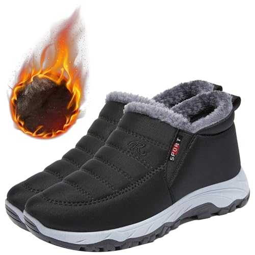 Aocase Extra Wide Width Slip-on Shoes Winter Boots Women Snow Boots Waterproof Fur Lined Ankle Boots Ladies Warm Walking Boots Lightweight Outdoor