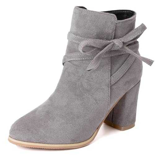 Cocey Women Fashion Bowtie Ankle Boots with Block Heels