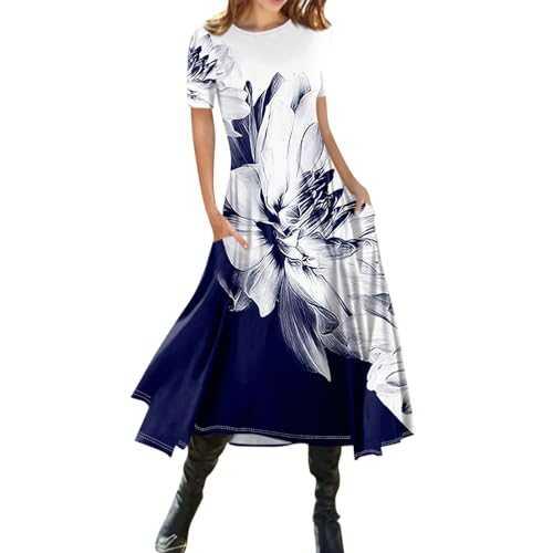 Bohemian Floral Petite Bodycon Dresses for Women UK Casual Hawaii Beach Party Dress Fashion Round Neck Wedding Guest Dresses Elegant Plus Size Mermaid Dress