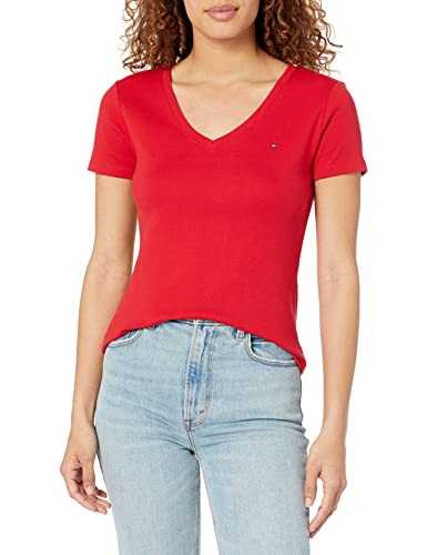 Tommy Hilfiger Women's Short Sleeve Brush Dot V-Neck Flag Tee T-Shirt