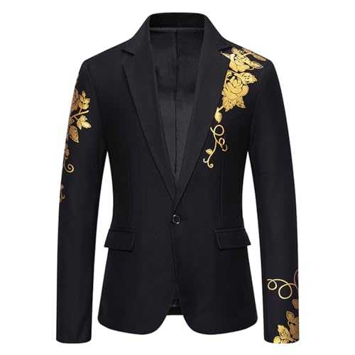 MXETWJEL Men's Blazers Hot Stamping Printed One Button Sport Coat Non Iron Wrinkle-Resistant Breathable Lightweight Suit Blazer Jackets Smart Casual Slim Fit Stretch Business Formal Dress Shirts