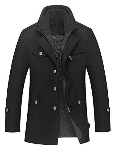 Litteking Men's Winter Pea Coat Casual Woolen Trench Coat Single Breasted Short Wool Jacket