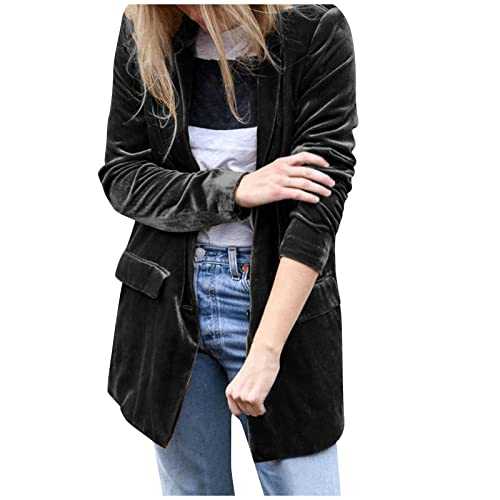 Womens Long Coat Autumn Jackets For Women Uk Womens Gold Velvet Suit Jacket Front Cardigan Coat Leisure Suit Cardigan Coat Teddy Bear Coats For Women Teddy Jacket Women (Black, XXL)