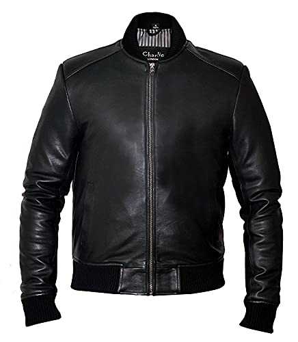 Sand Style Bomber Leather Jacket - Slim Fit Leather Jackets Mens