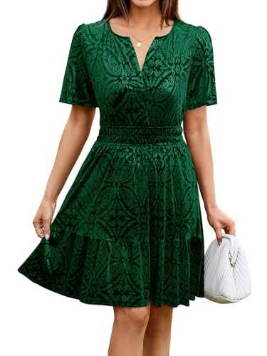 Simplee Women's 2024 Velvet Short Sleeve Cocktail Dress Winter Holiday V Neck Empire Waist Mini Party Dress with Pockets