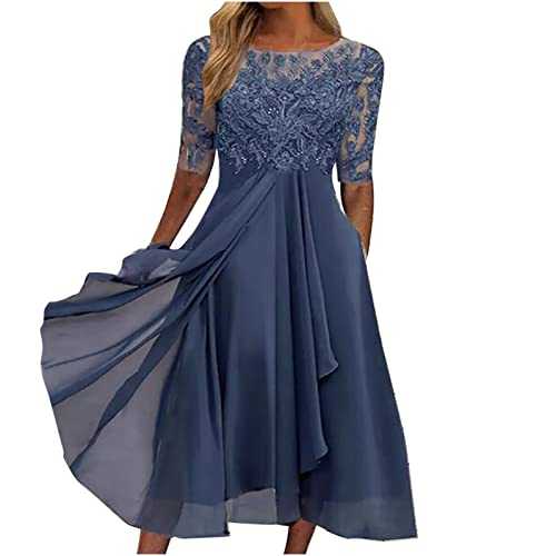 QI_LIANG Sexy Dresses for Women, Valentine's Day Cocktail Women Short Sleeved Empire Waist College Vintag Tunic Dress Cool Patchwork Polyester V Neck Fit Star Tunic Dress for Women