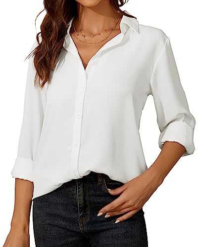 SPRING SEAON Womens Blouse Long Sleeve Chiffon V-Neck Button Down Shirt Casual Office Work Tops for Ladies