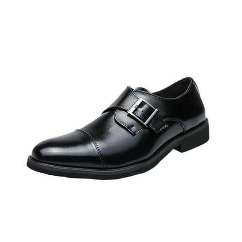Oxford Shoes for Men Slip On Formal Shoes Men Solid Color Block Fashion Trendy Double Buckle Pointed Leather Shoes Anti-Slip Low Top Rubber Sole Casual