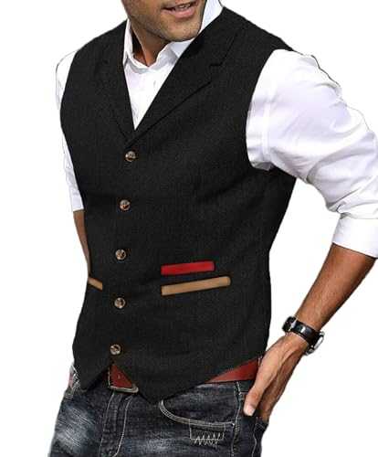 Yiaisafa Formal Mens Vests Tweed Waistcoats Wool Retro Herringbone Vintage Lined Wedding Groomsman Lined Hunting S-3XL