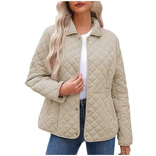 KUIH Winter Jackets for Women UK Warm Lightweight Jacket Lapel Collar Quilted Puffer Jacket Outwear Button Down Padded Jacket Cardigan Sweatshirt Casual Hooded Jacket for Ladies Walking Hiking Travel