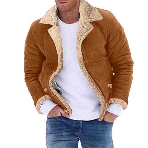 Winter Parka Men's Warm Fur Snow Jacket with Stand-Up Collar Bomber Jacket with Zip Fasteners Jacket Fluffy Padded Thermal Jacket Outdoor Warm Windproof Sports Jacket Plain