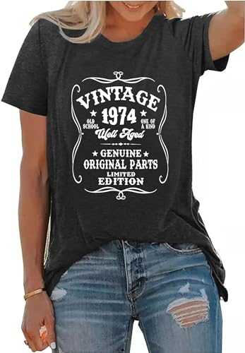 Womens Vintage 1974 Tshirts 50th Birthday Gift Shirts Retro Birthday Casual Short Sleeve Blouse Tops