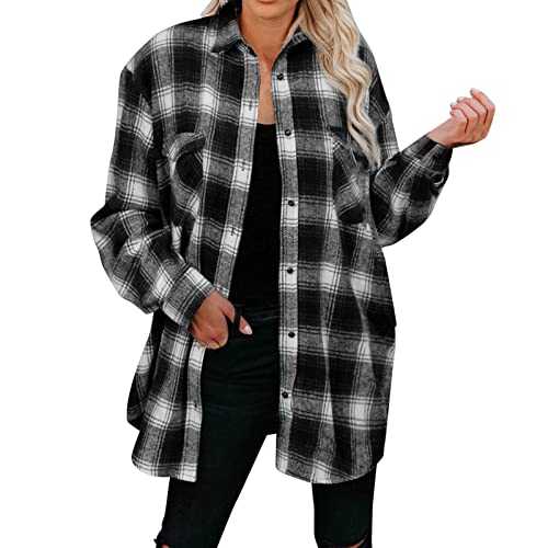 MODSGUE Checked Shirt Women's Checked Lumberjack Shirt Plaid Overshirt with Button-Down Holiday Thin Jacket 90s Retro Long Top Checked Fitness Shirt