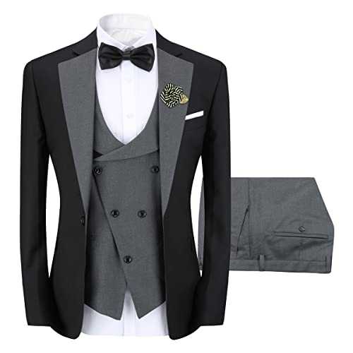 Sliktaa Mens 3 Pieces Suit One Button Slim Fit Formal Wedding Dinner Suit Blazer Waistcoat and Trousers Multicolour, Grey, XXL, (Suit-OB2C4D072-Grey-XXL)