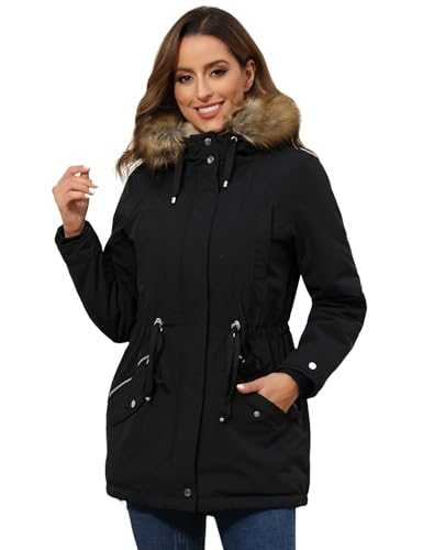 Royal Matrix Women’s Warm Winter Parka Coat Hooded Sherpa Lined Winter Jacket with Zip Pockets