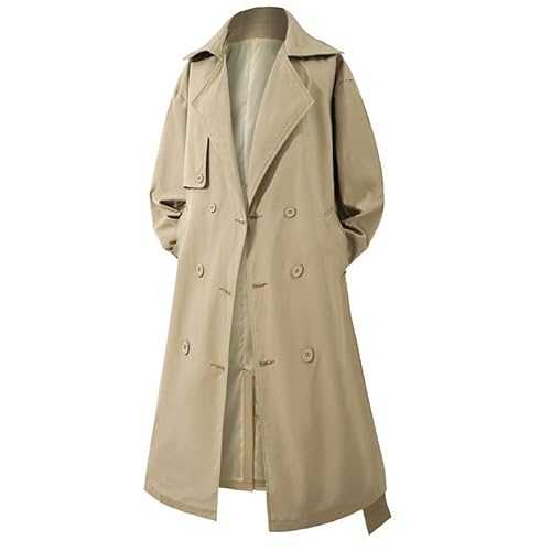 Men's Trench Coat Long Double Breasted Overcoat Jacket with Belt Casual Loose Trench Coat with Pockets Solid Colours Long Sleeve Windbreaker Outwear Fashionable Plus Size Jacket Tops