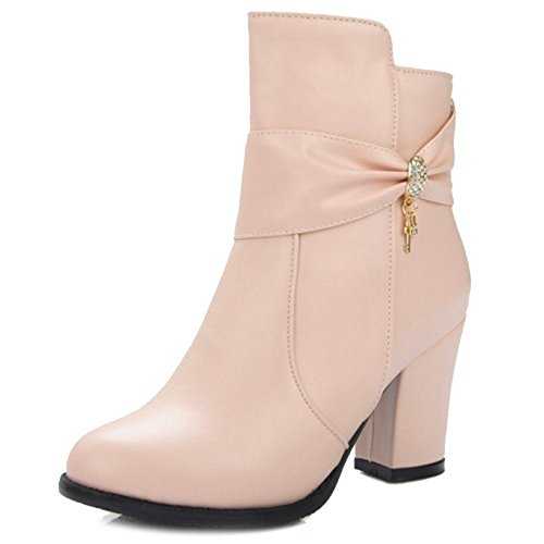 Onewus Women Ankle Boots with Chunky Heel and Cute Bowtie