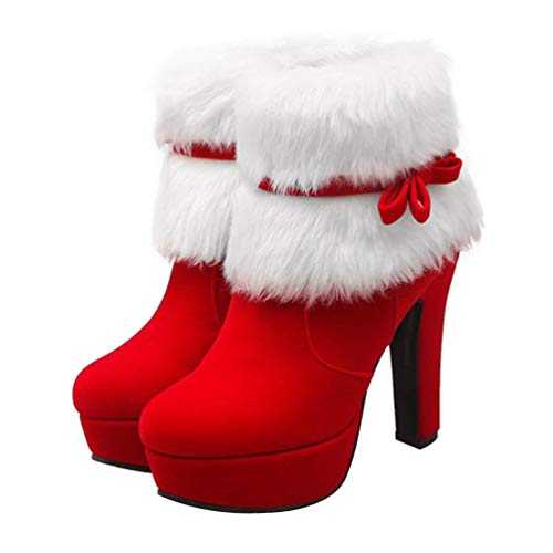 Holibanna Elegant Christmas Winter Short Boot Women's High Heel Platform Ankle Boots Plush Zipper Closure Size 41 Red