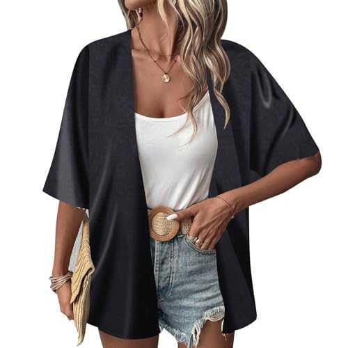 Risipu Women's Loose Print Sheer Chiffon Kimono Beach Swim Cover up Cardigan Capes Blouse Tops