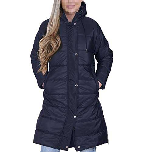 A2Z Ladies Adults Girls Long Sleeves Jacket Navy Oversized Hooded Quilted Padded Long Line Vest Jacket Long Coat Urban Winter Wear