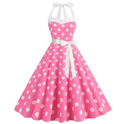 Women's Vintage Rockabilly Dress 1950s Cocktail Party Dress Polka Dot Halter Neck Sleeveless Retro Dresses A Line Swing Flowy Tea Dress Audrey Hepburn 50s 60s Dance Gown Sale Clearance