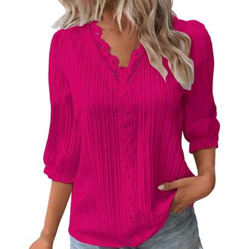 HOOUDO Womens Summer Tops Casual Elegant Blouses Shirts Dressy Soft Short Sleeve Tunic Top Tee Solid V Neck T-Shirts Oversized Loose Spring Blouse for Ladies