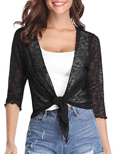 Gyabnw Women's Shrugs and Bolero UK Tie Front Cardigan Summer Lace Sheer Jacket for Dresses