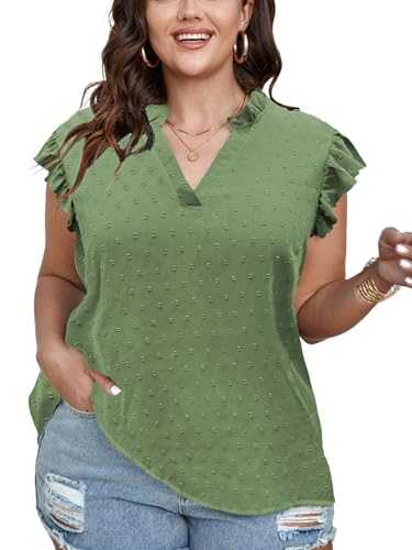 Womens Plus Size Tops for Women V Neck Ruffle Sleeve Collar Shirt Casual Blouse Tops