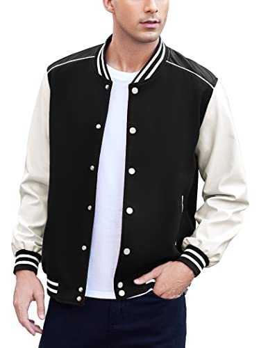 COOFANDY Mens Varsity Jacket Casual Leather Sleeve Baseball Letterman Bomber Jacket Coat