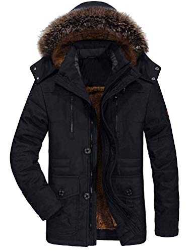 FTCayanz Men's Down Parka Jackets Winter Warm Fleece Coat with Fur Hood