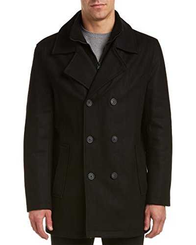 Marc New York by Andrew Marc Men's Cheshire Pressed Wool Peacoat Jacket with Inset Knit Bib Coats