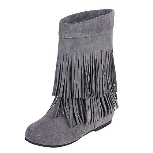 Ankle Leg Boots For Women Wedges Fringed Short Boots Fashion Increased Flat Bottom Shoes Mid Calf Low Heel Boot Small Slope Heel Short Booties Frosted Ankle Boots Short Combat Boots