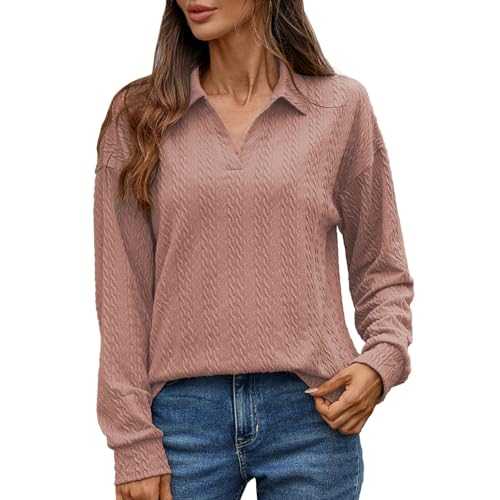 Women's Long Sleeve T-Shirts Casual Wear Basic Plain Turn-Down Collar Blouse Comfortable Winter Top Glitter Top