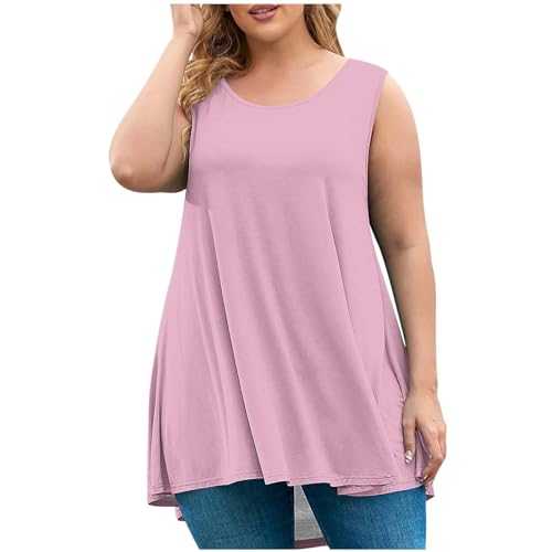Womens Plus Size Tops Long Vest Top UK Summer Tshirt Tops Longline Tank Top Oversized Round Neck SleeveLess Blouse Casual Basic T-Shirts Sale Solid Loose Tunic Tops Size L-5XL