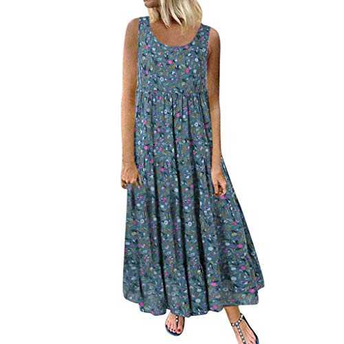 Women's 2024 UK Clearance Summer Cotton Linen Casual Loose Dresses Sleeveless Maxi Bohemian Floral Dress Spaghetti Strap Sundress Plus Size Casual Loose Floral Daily Print Dress Beach Dress M-5XL