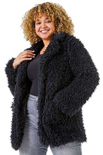 Roman Originals Textured Faux Fur Coat for Women UK - Ladies Autumn Everyday Winter Holiday Hook Fastened Comfy Single Breasted Soft Fluffy Warm Jackets