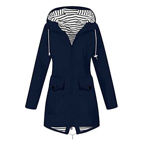 AMhomely Women Coat Sale Clearance Plus Size Solid Outdoor Sportswear With Hood Ladies Solid Rain Jacket Outdoor Plus Size Waterproof Hooded Windproof Loose Coat Winter UK Size 8-18, Black, XXL
