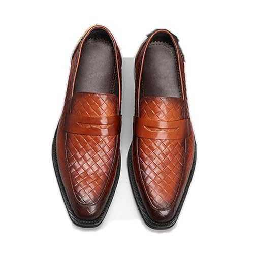 LMUIPMAA Men's Woven Moccasin Smoking Loafers Casual Slip-On Leather Formal Driving Walking Shoes